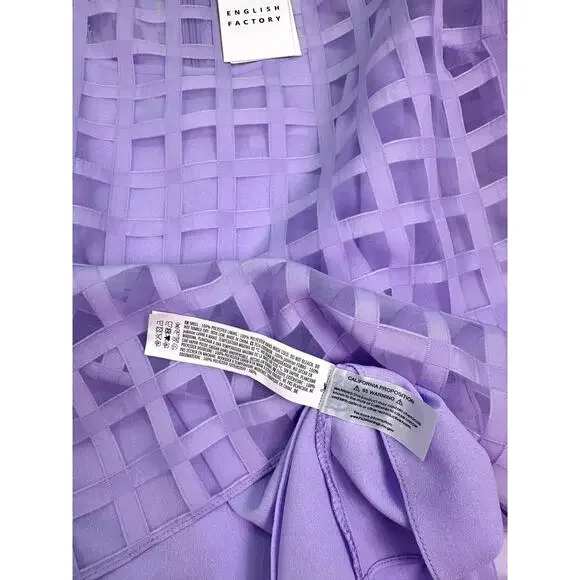NWT English Factory Sheer Windowpane Puff Sleeve Top Lilac Size L - Picture 13 of 13